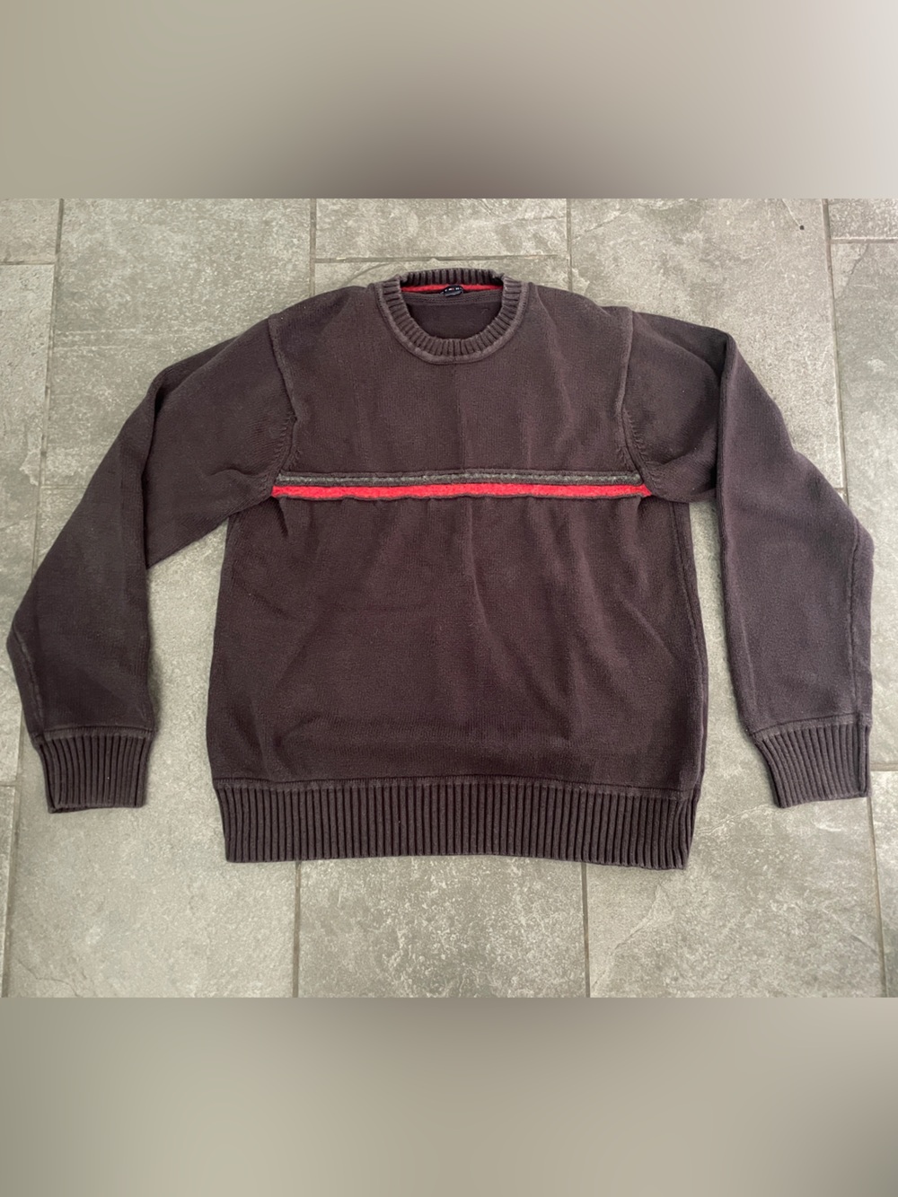 Tommy Hilfiger // Y2K Washed Black Lambswool Blend Striped Crewneck
